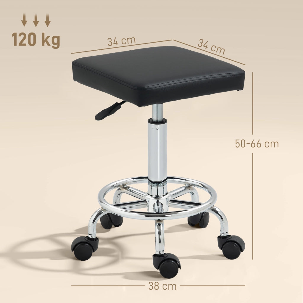 Sgabello Girevole Regolabile con Seduta Imbottita, Poggiapiedi e Ruote ¨C Minimal ¨C Nero 34x34x50-66 cm