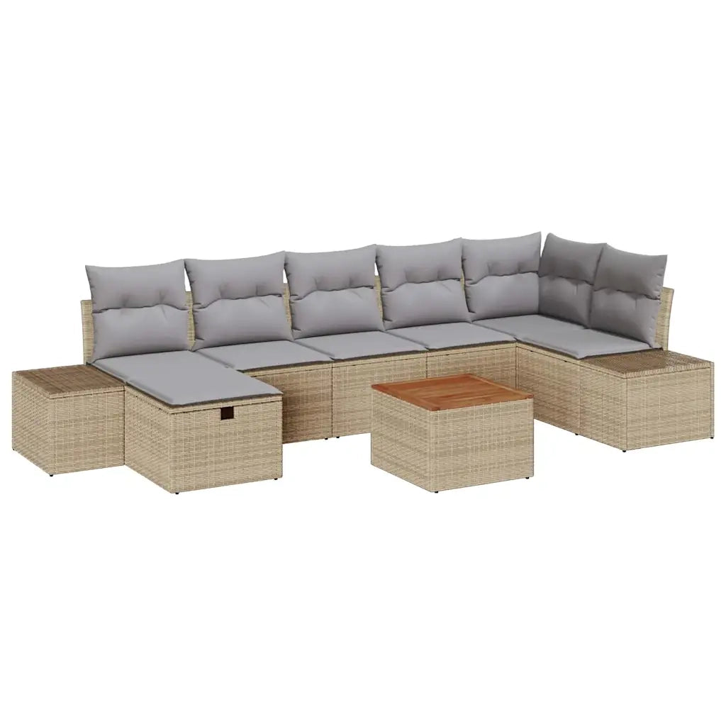 Set Divano da Giardino con cuscino 8 pcs Beige polyrattan