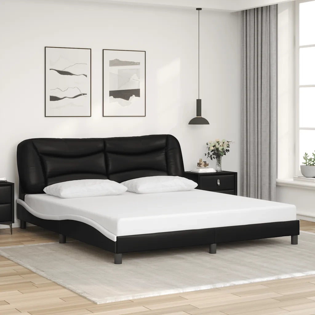 Letto matrimoniale | Letto per adulti | Giroletto senza Materasso Hvar Nero e Bianco 180x200 cm in Similpelle