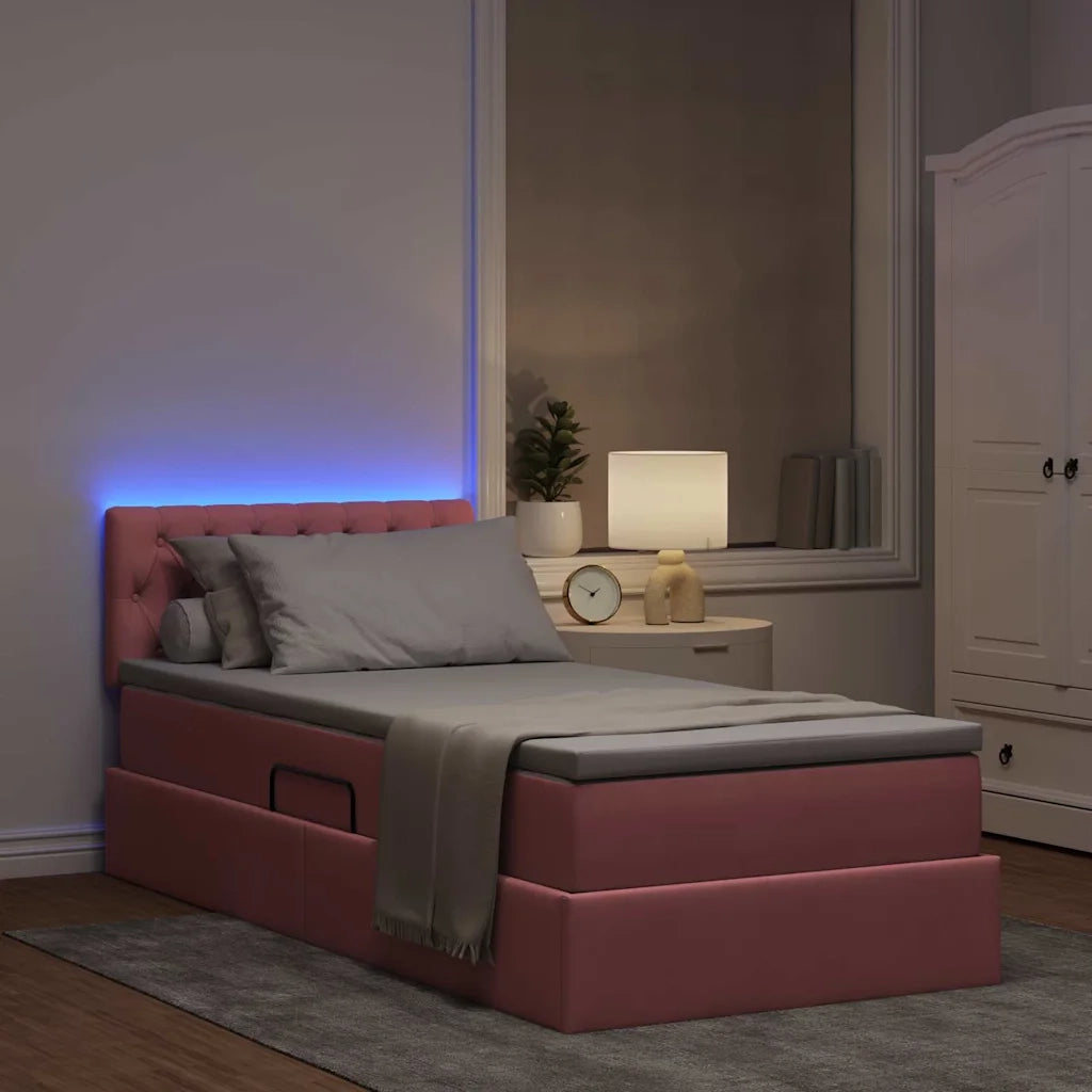 Letto con contenitore e LED con led Rosa 90 x 190 cm Velluto 3371426