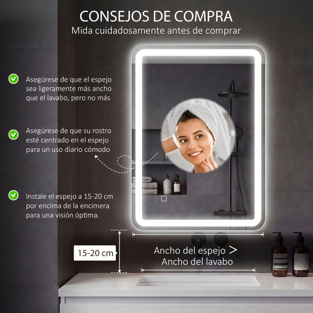Specchio da Bagno con Luci LED ¨C zephmum ¨C Bianco 70x90 cm IP44