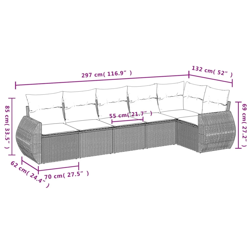 Set Divano da Giardino 6 pz con Cuscini Beige in Polyrattan 3253725