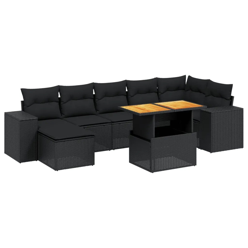 Set Divani da Giardino con Cuscini 8 pz Nero in Polyrattan