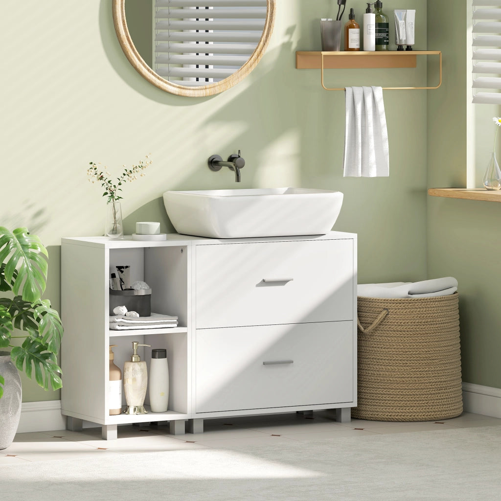 Mobile Sottolavabo con 2 Cassetti e 2 Ripiani Aperti ¨C Xylo ¨C Bianco 90x30x60 cm