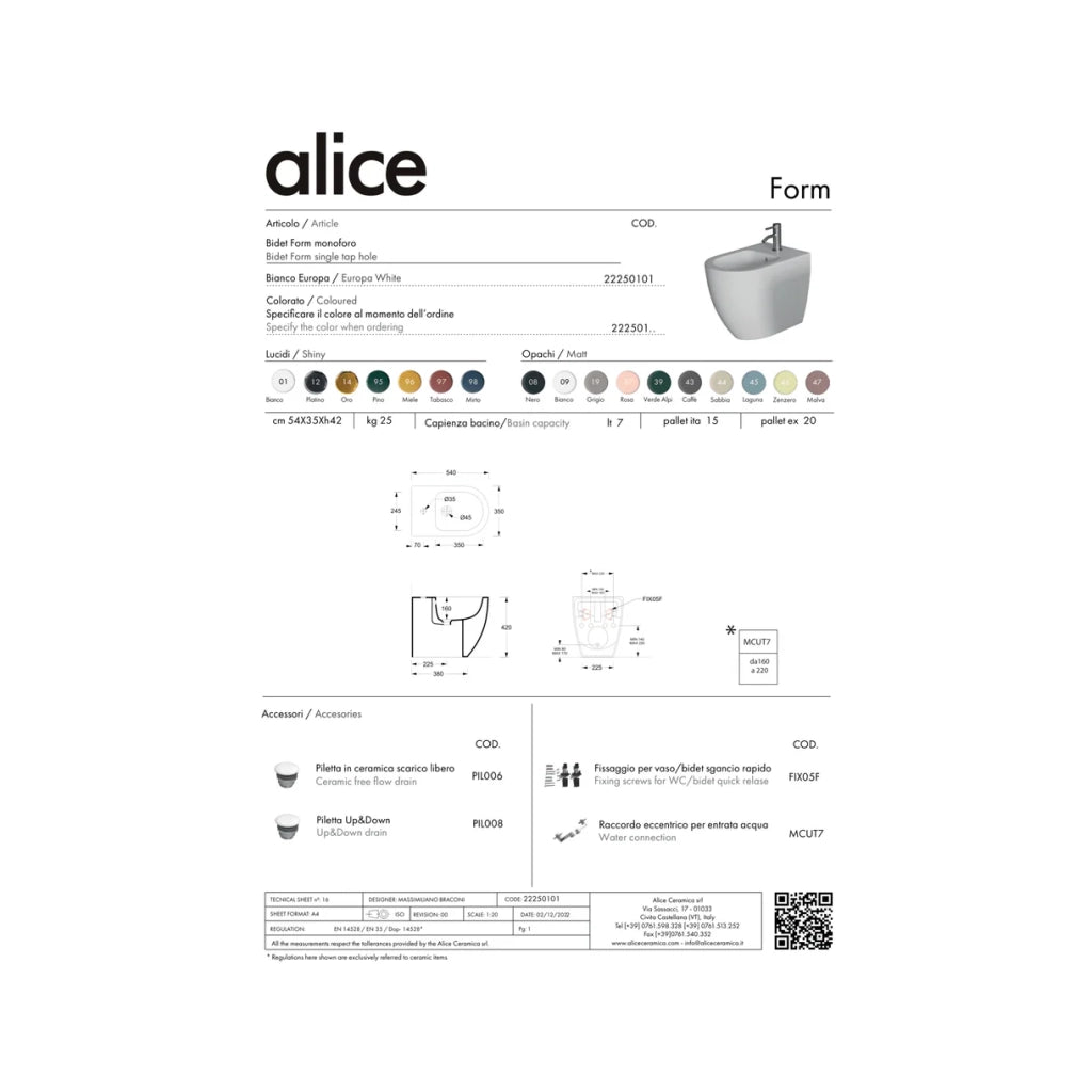 Bidet a Terra Alice Ceramica "Form" Bianco Lucido