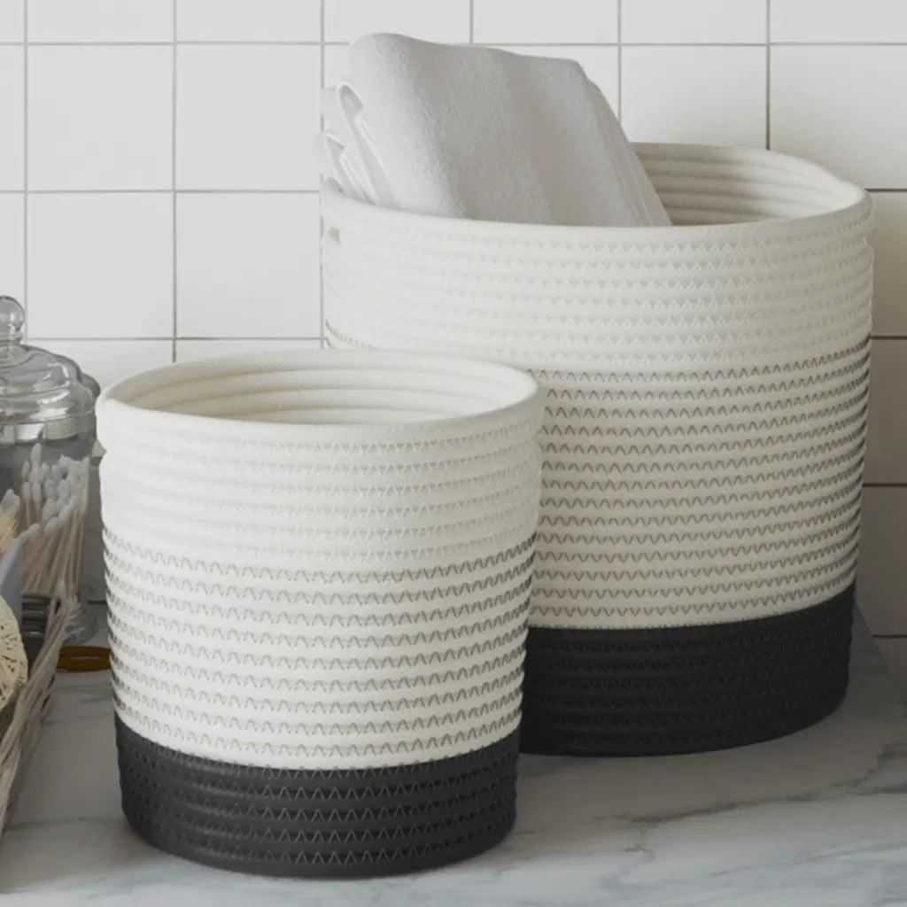 Cestini Portaoggetti 2pz Bianco e Nero in Cotone 358478