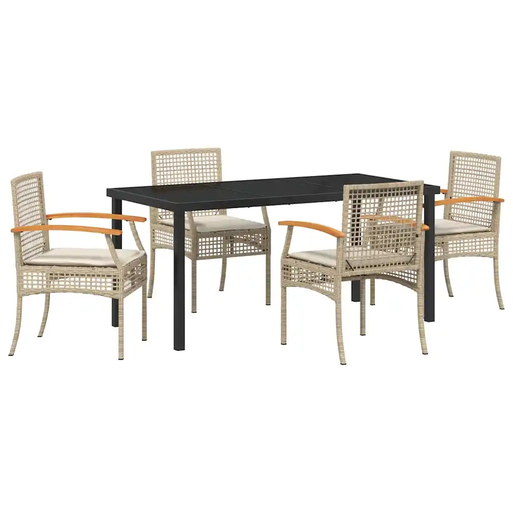 Set da Pranzo per Giardino 5 pcs Beige polyrattan
