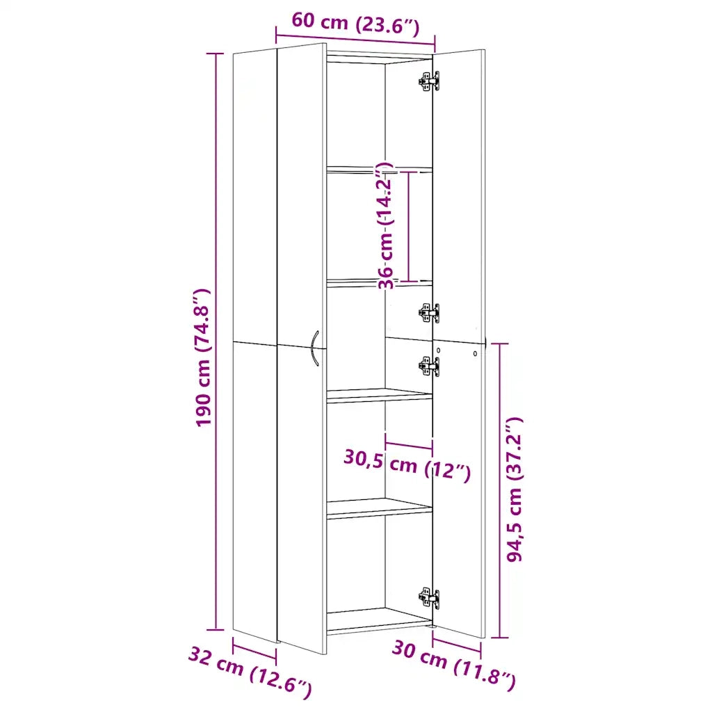 Armadio per Ufficio Rovere Fumo 60x32x190 cm Legno Multistrato CFW3778945