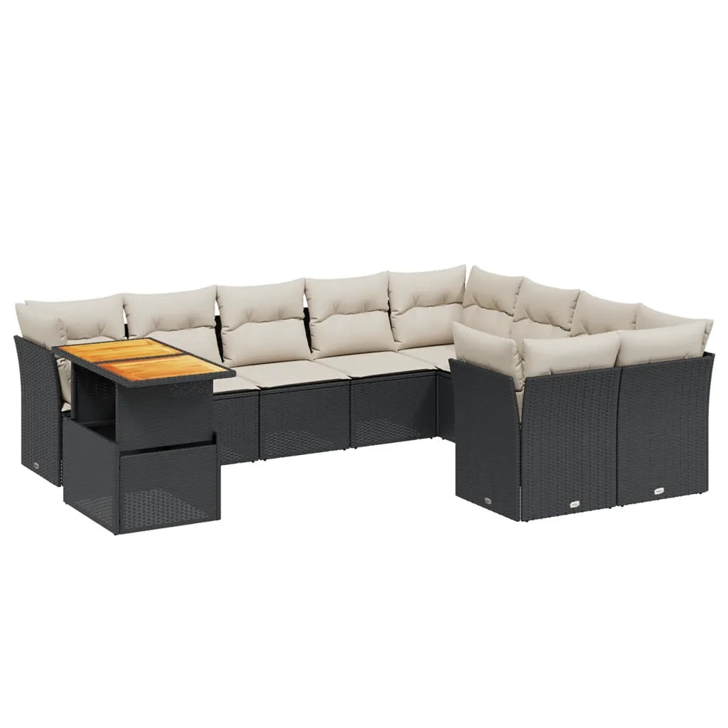 Set Divani da Giardino 10pz con Cuscini in Polyrattan Nero 3271014