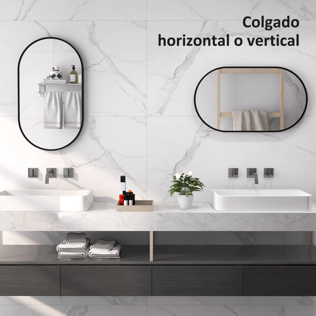 Specchio da Bagno Ovale con Cornice Alluminio ¨C zephmum ¨C Nero 40x70 cm