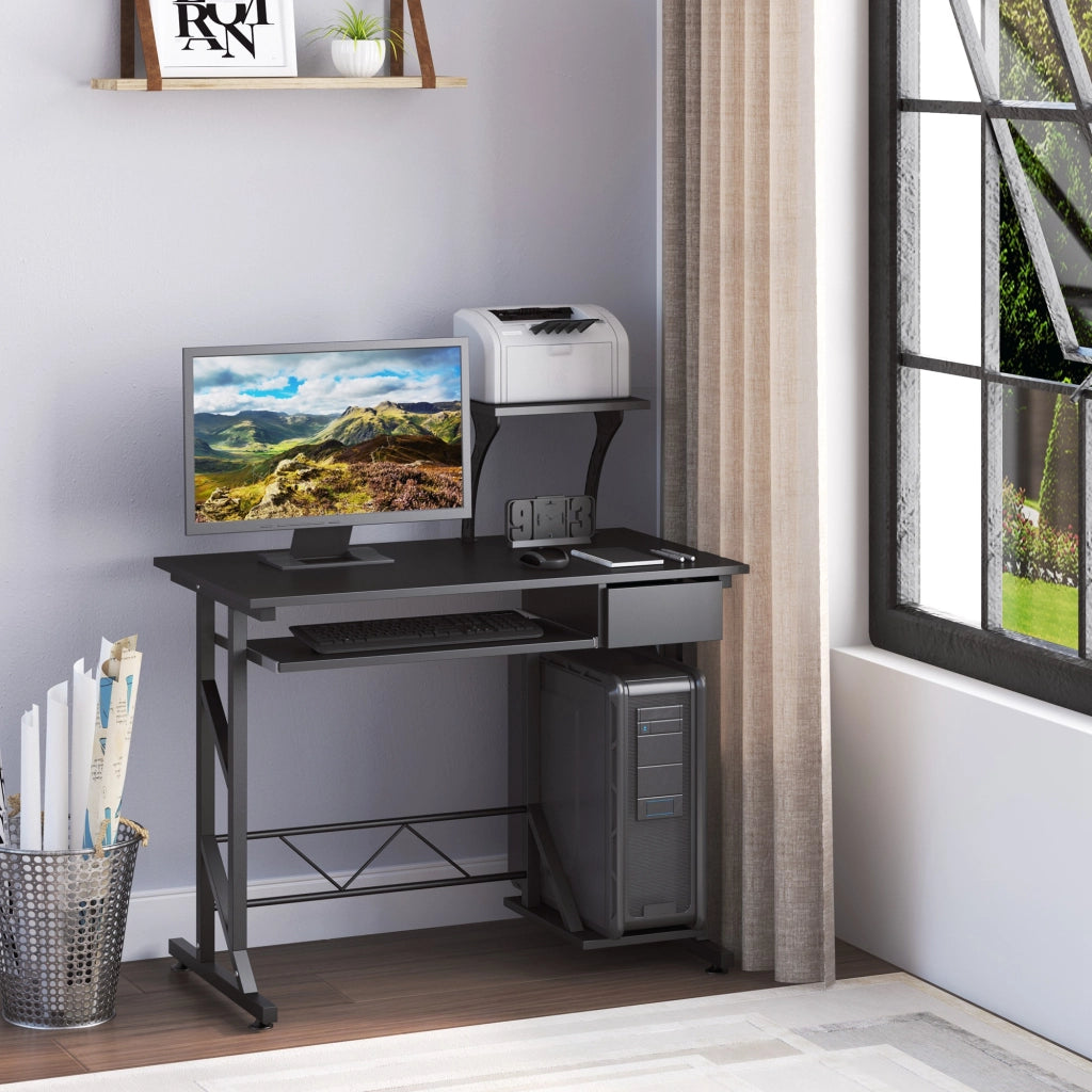 Scrivania per Computer ¨C Xylo ¨C con Cassetto e Ripiano Tastiera 90x50x100 cm Nero