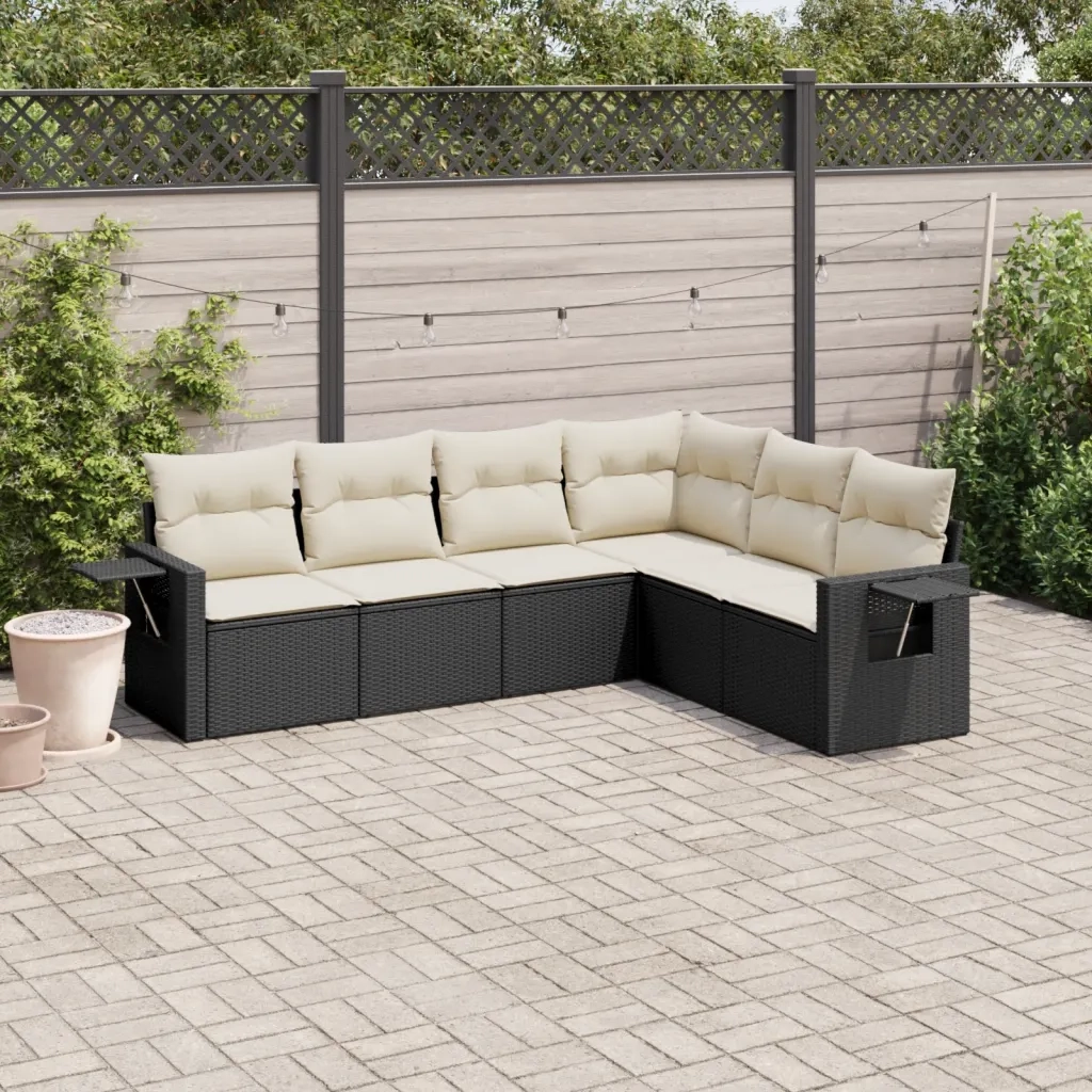 Set Divano da Giardino 6 pz con Cuscini Nero in Polyrattan 3220205