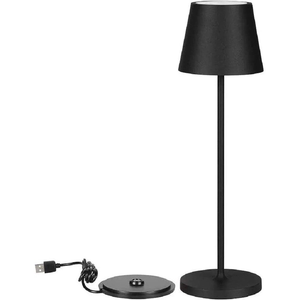 Trade Shop - Lampada Da Tavolo Led Dimmerabile Touch Nera Wireless Luce Bianca Calda 3000k 2w -