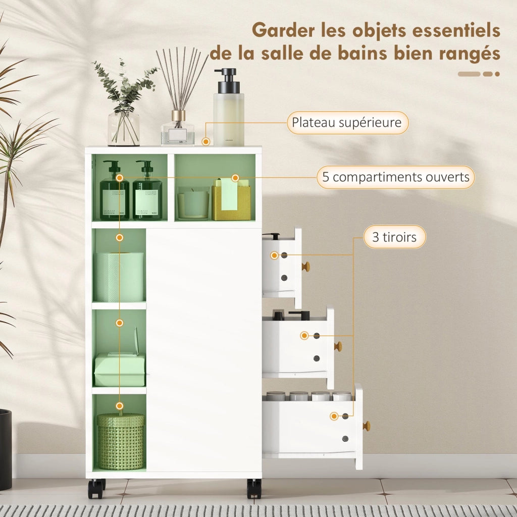 Mobile da bagno con ruote e cassetti ¨C Minimal ¨C bianco 20x40x80