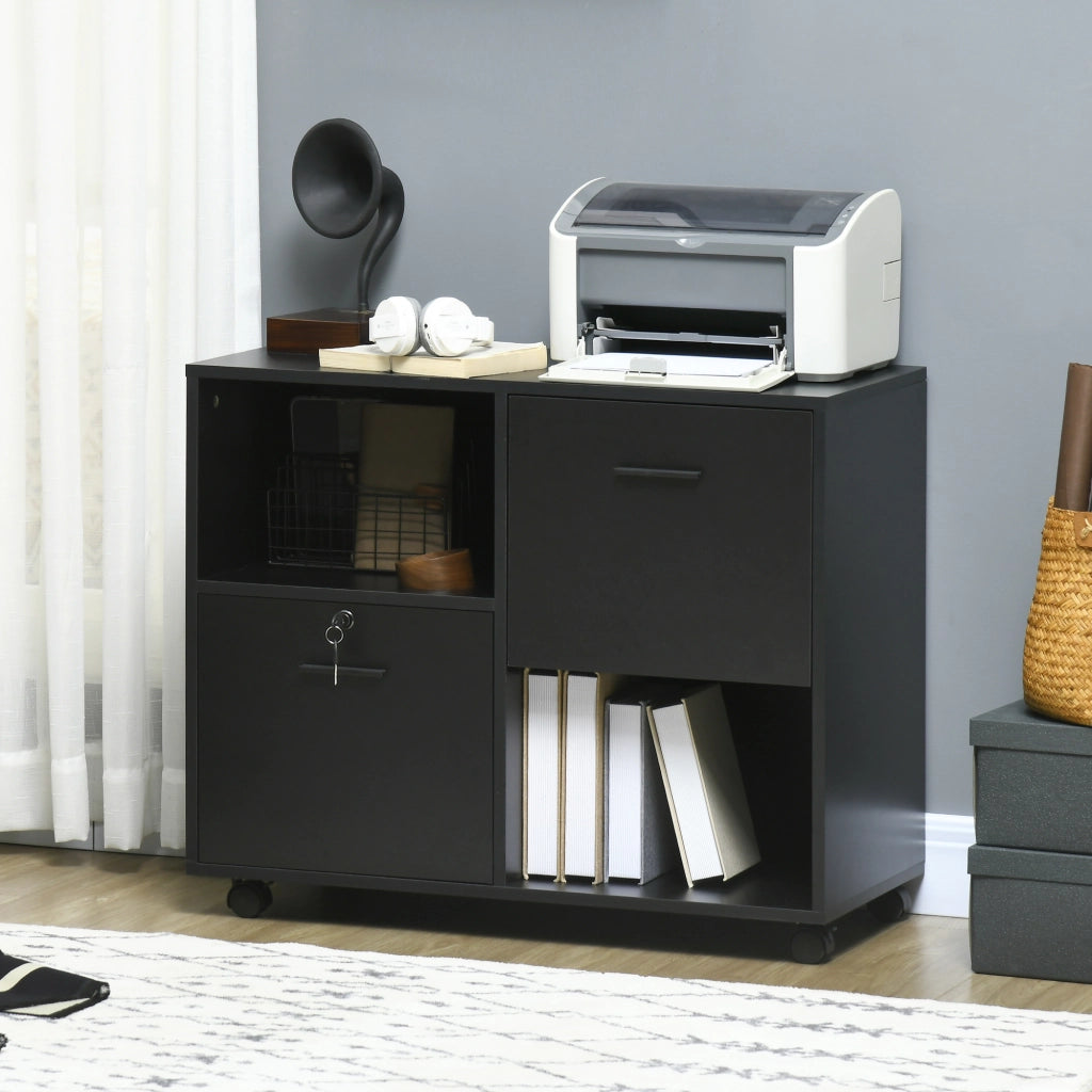 Scrivania con 2 Cassetti e Ripiani ¨C zephmum ¨C 80x40x66cm, Nero