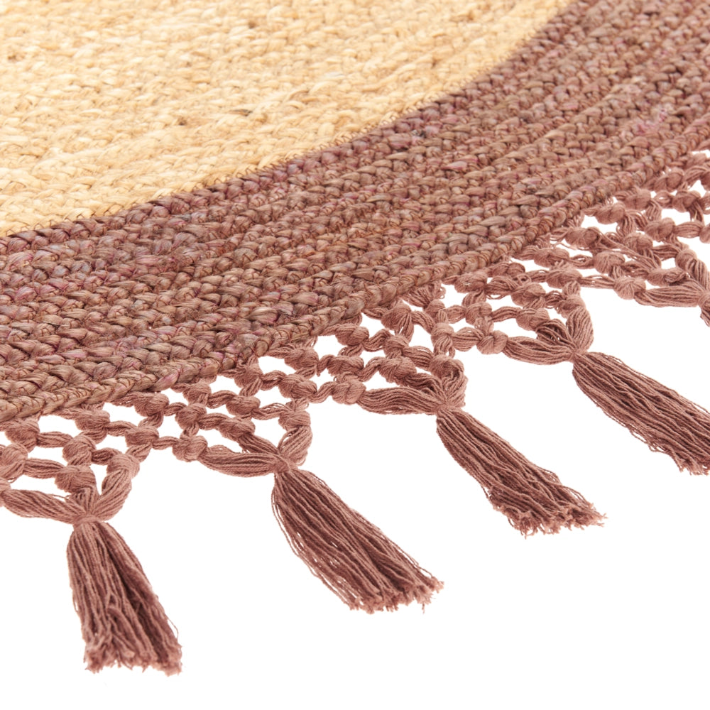 Tappeto Beige e Marrone Rotondo 140 cm Boho Rustico Spirale Intrecciato Fatto a mano Juta Naturale Camera da letto Soggiorno