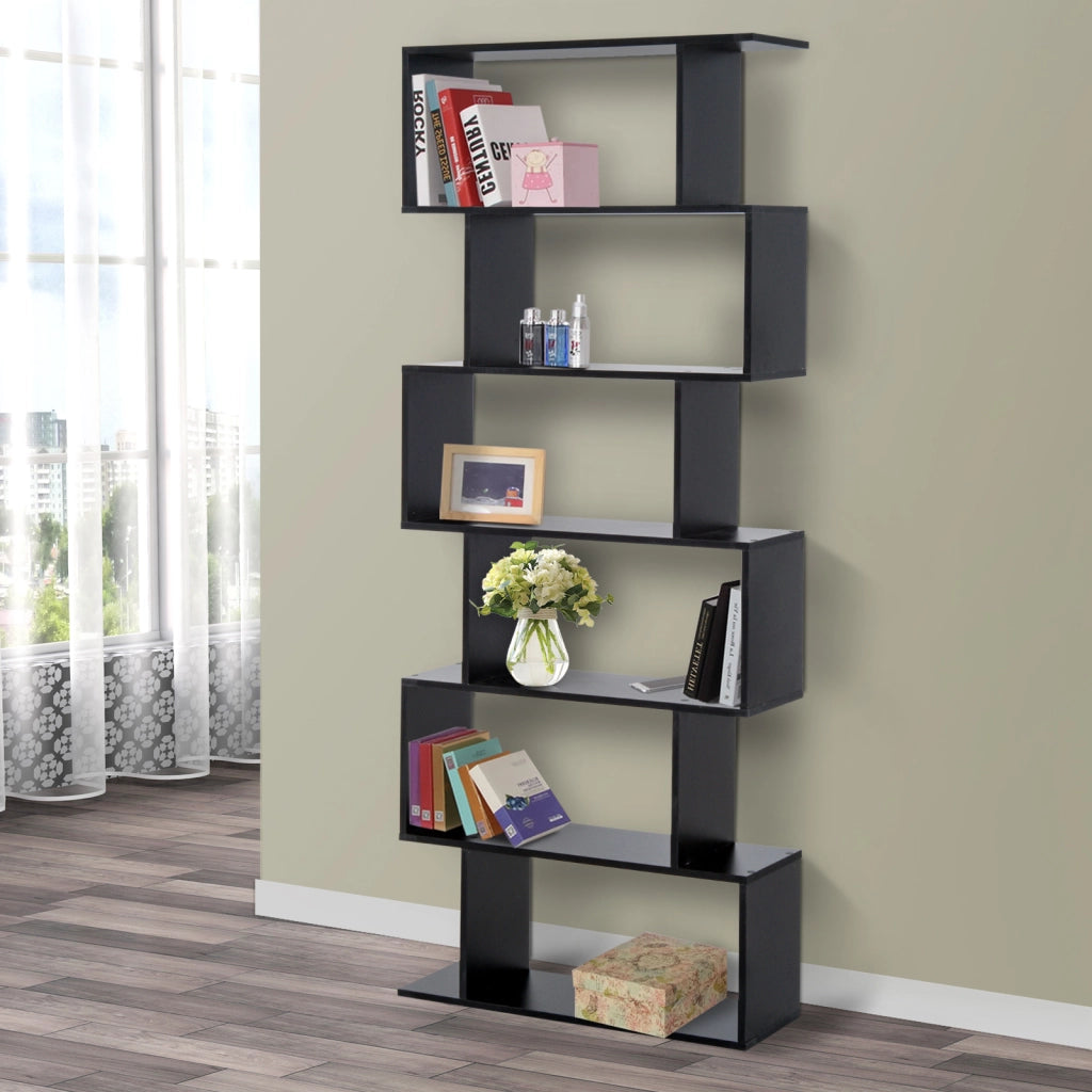 EasyComfort Libreria Legno Design Moderno con 6 Ripiani 80 × 23 × 192cm Nero