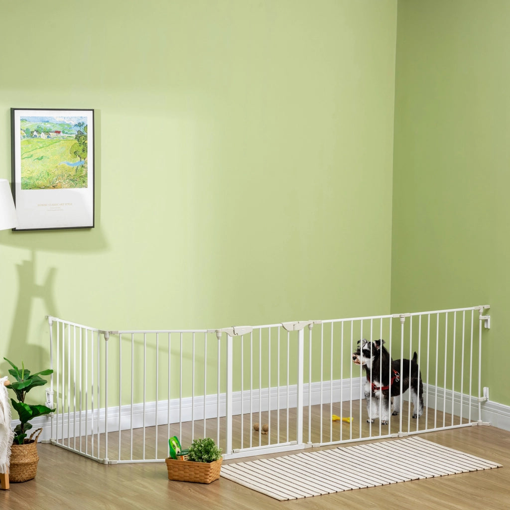 Cancello per Cani Regolabile Pieghevole ¨C Minimal ¨C Bianco 300x74.5 cm