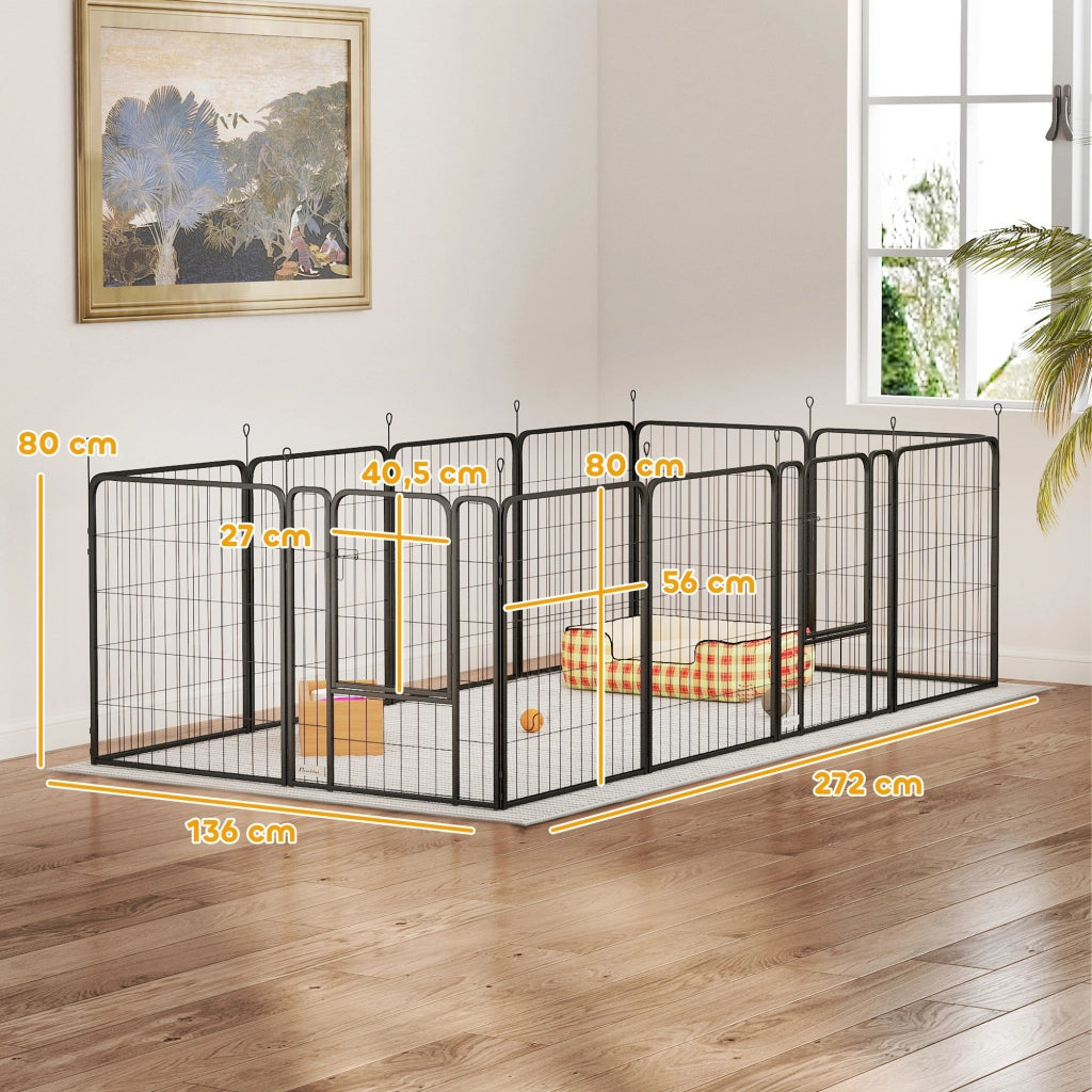 Recinto per cani 12 panelli ¨C zephmum ¨C modulabile pieghevole 68x80 nero