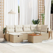 Set Divano da Giardino con cuscino 7 pcs Beige polyrattan