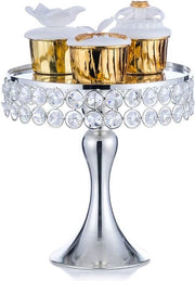 piatto specchio metallico alto con cristalli e perle, supporto per torte e cupcakes, dessert, 20 cm