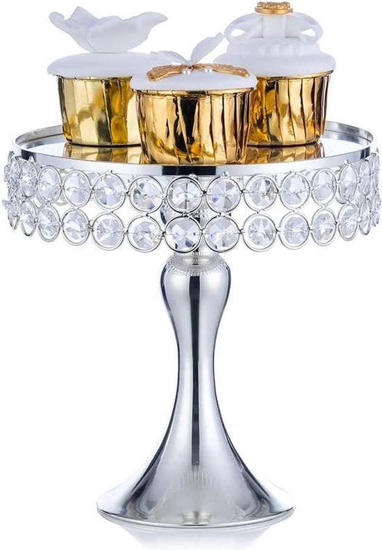 piatto specchio metallico alto con cristalli e perle, supporto per torte e cupcakes, dessert, 20 cm