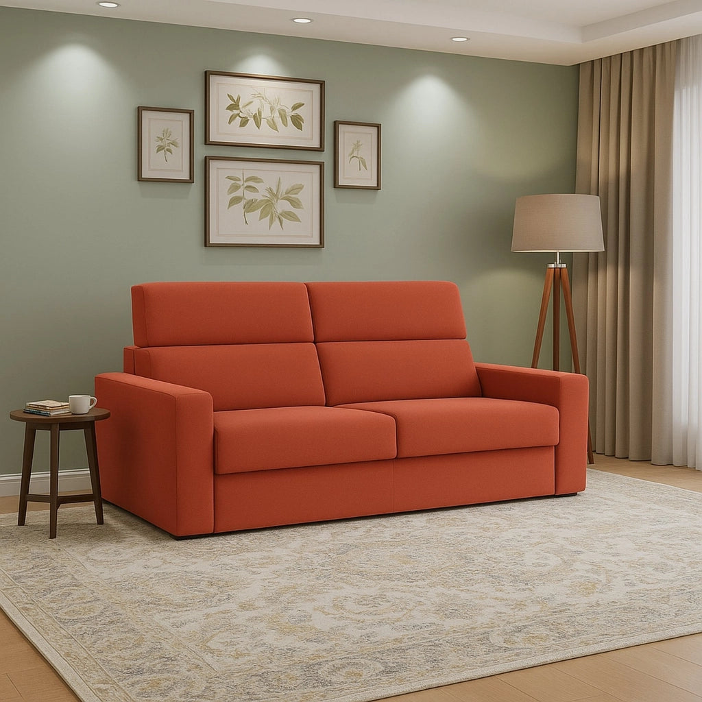 None, Divano Letto 2 Posti Sfoderabile Made in Italy, 180x95 cm Arancione