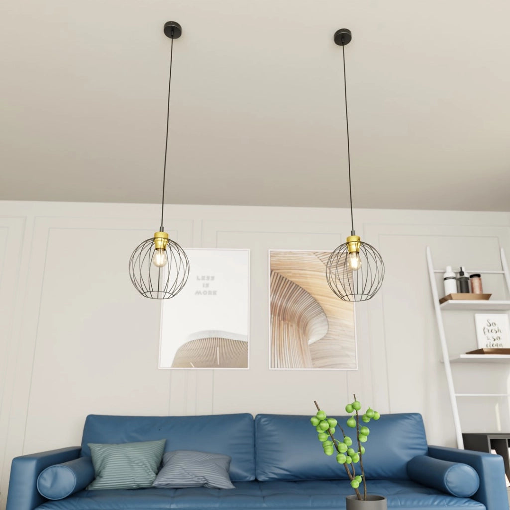 Lampada a sospensione loft nera-oro Nando sfera E27