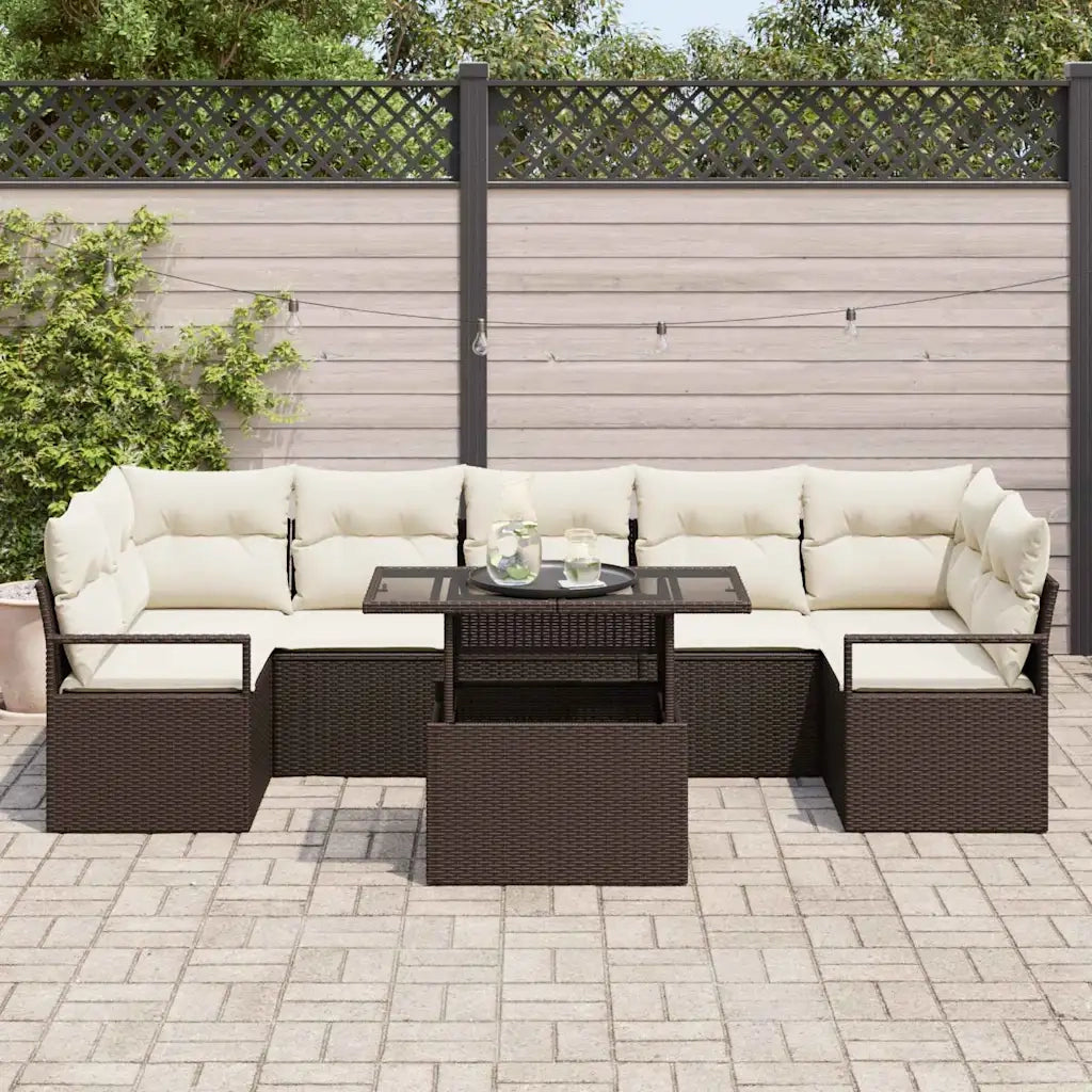 Set Divano da Giardino 8 pcs Marrone e crema polyrattan