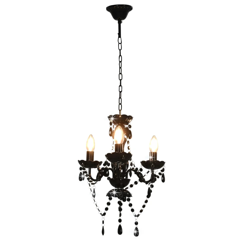 Lampadario con Perline Nero Tondo 3 E14 281597