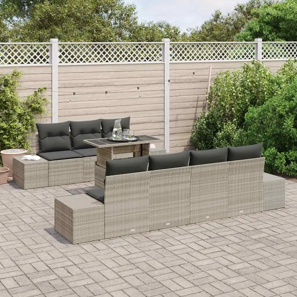 Set di divani con cuscino 8 pcs Grigio chiaro polyrattan 3349128
