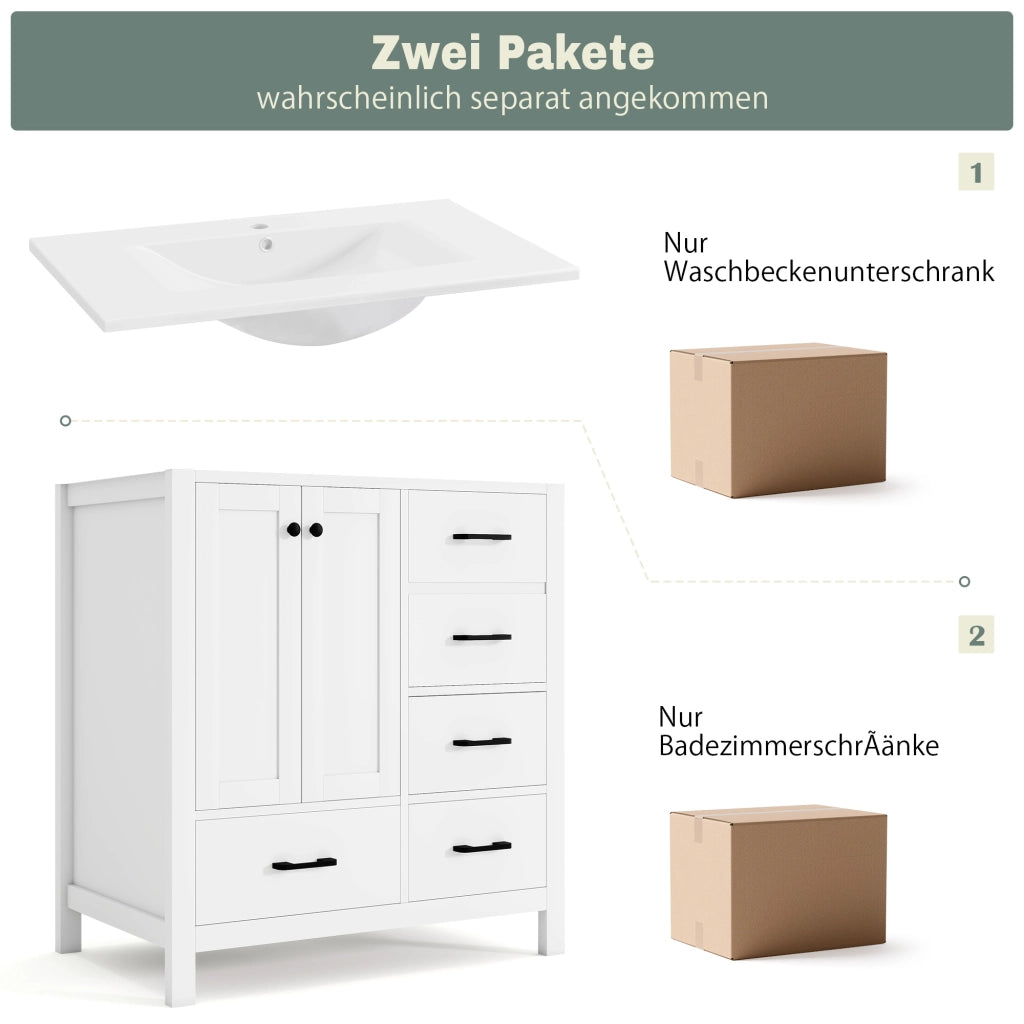MOBILE BAGNO freestanding 76x46x82 cm in MDF e Ceramica Bianco