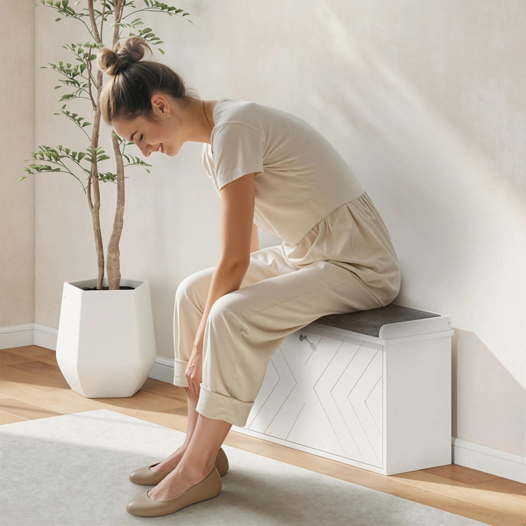 Scarpiera con Panca e Cuscino per 8 Paia di Scarpe ¨C Minimal ¨C Bianco 80x26x48 cm