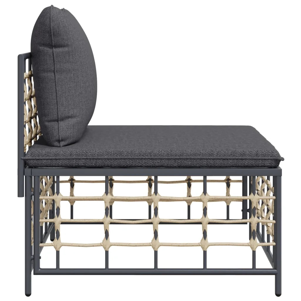 Divano Centrale da Giardino con Cuscini Polyrattan Grigio Scuro 364135
