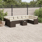 Set Divani da Giardino 11 pz con Cuscini Polyrattan Marrone 3219473