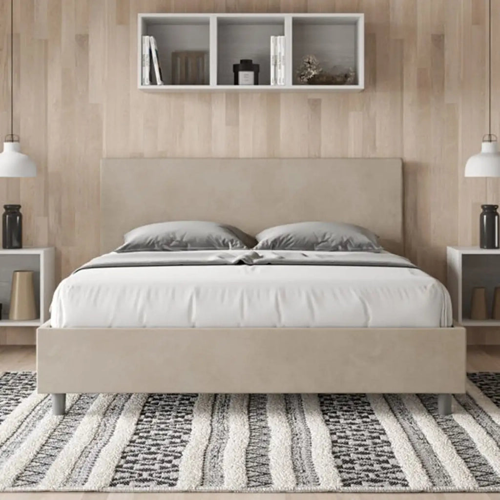 Letto matrimoniale con rete imbottito 160x210 microfibra sabbia Adele
