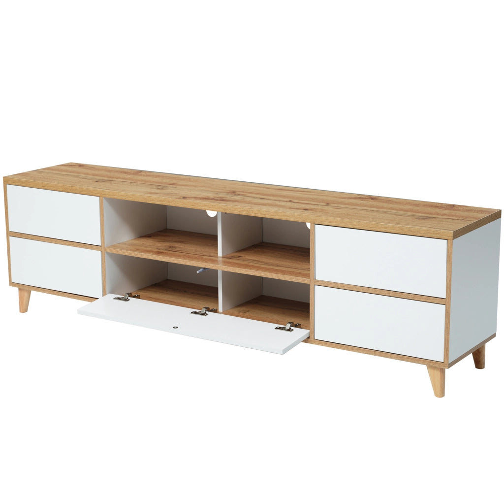 Mobile TV moderno 175x37x51 cm con vani e ante; in MDF; bianco