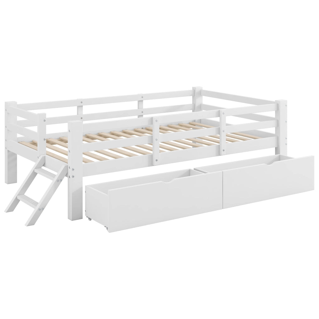 LETTO con sponde e 2 cassetti 90x200 cm Bianco in MDF
