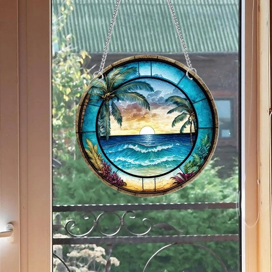 Decorazione Acrilica Costiera per Finestre, 20cm, Luce Acrilica Bifacciale con Catena e Gancio per Finestre, Terrazzi, Muri, Casa e Giardino