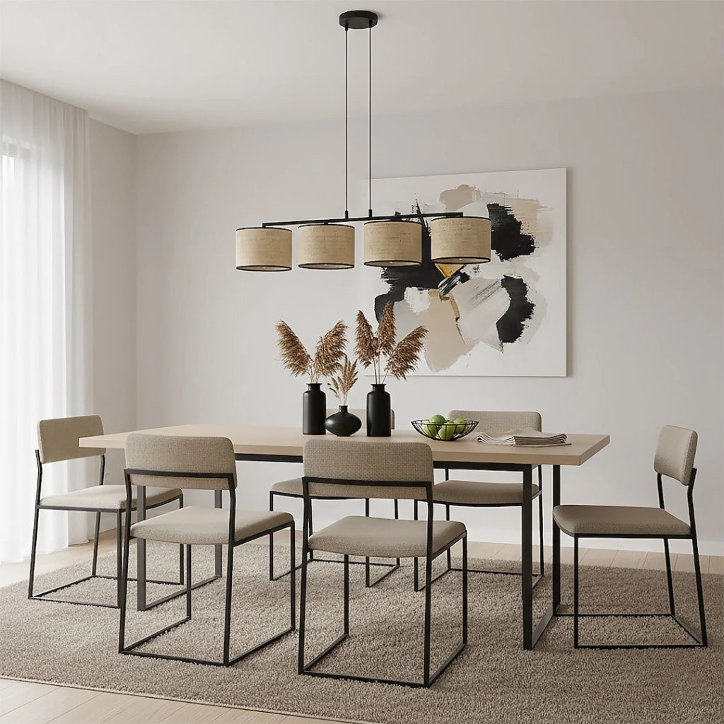 Lampada a sospensione boho 4 luci rattan Emibig
