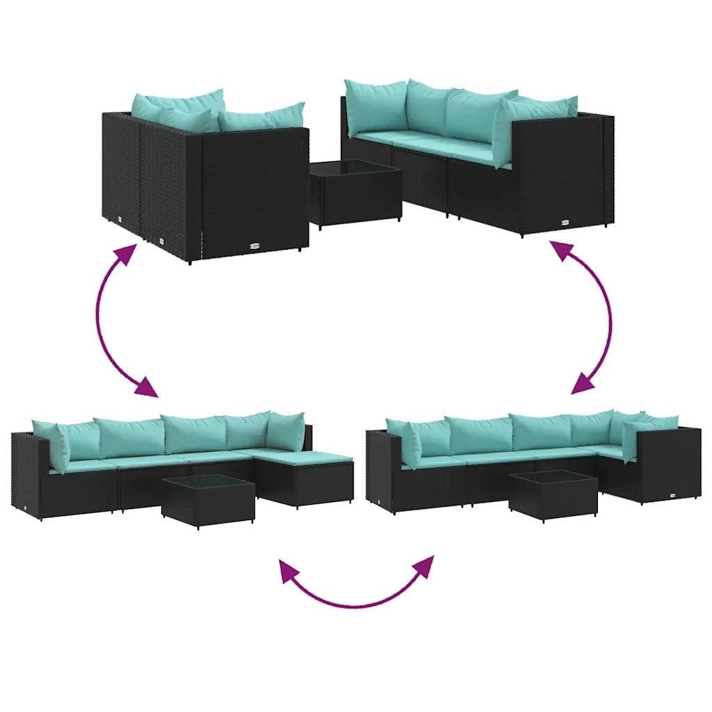 Set Mobili da Giardino 6 pz con Cuscini in Polyrattan Nero 3308132
