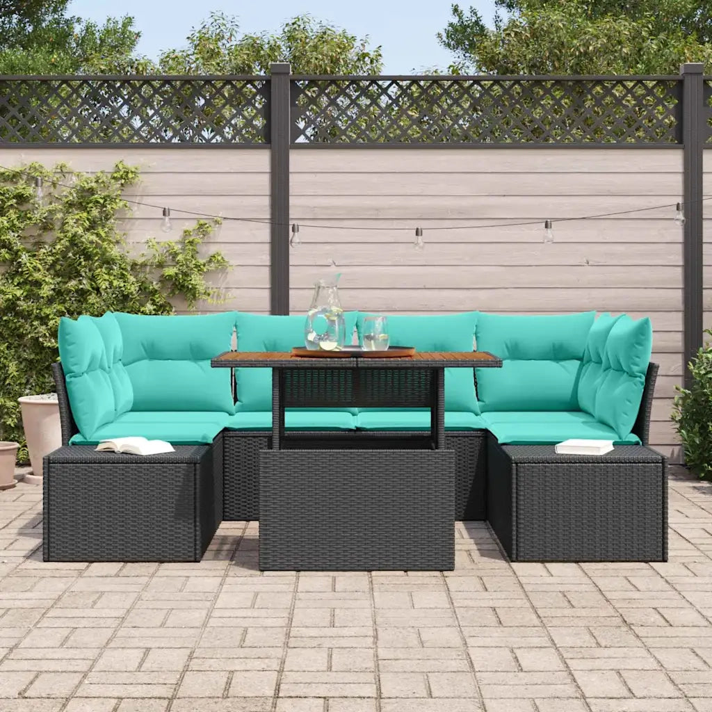 Set Divano da Giardino 7 pz Nero Poly Rattan 3358657