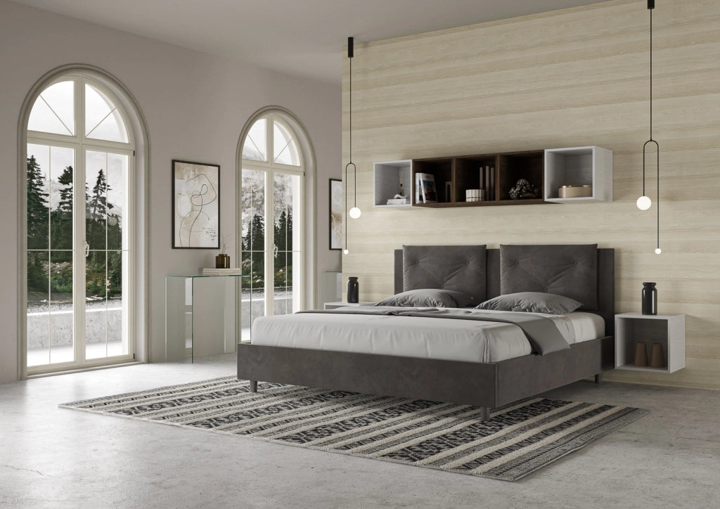 BS COM Letto matrimoniale king size contenitore imbottito 200x200 microfibra grigio