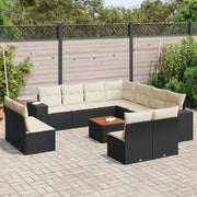 Set Divani da Giardino 12 pz con Cuscini Nero in Polyrattan