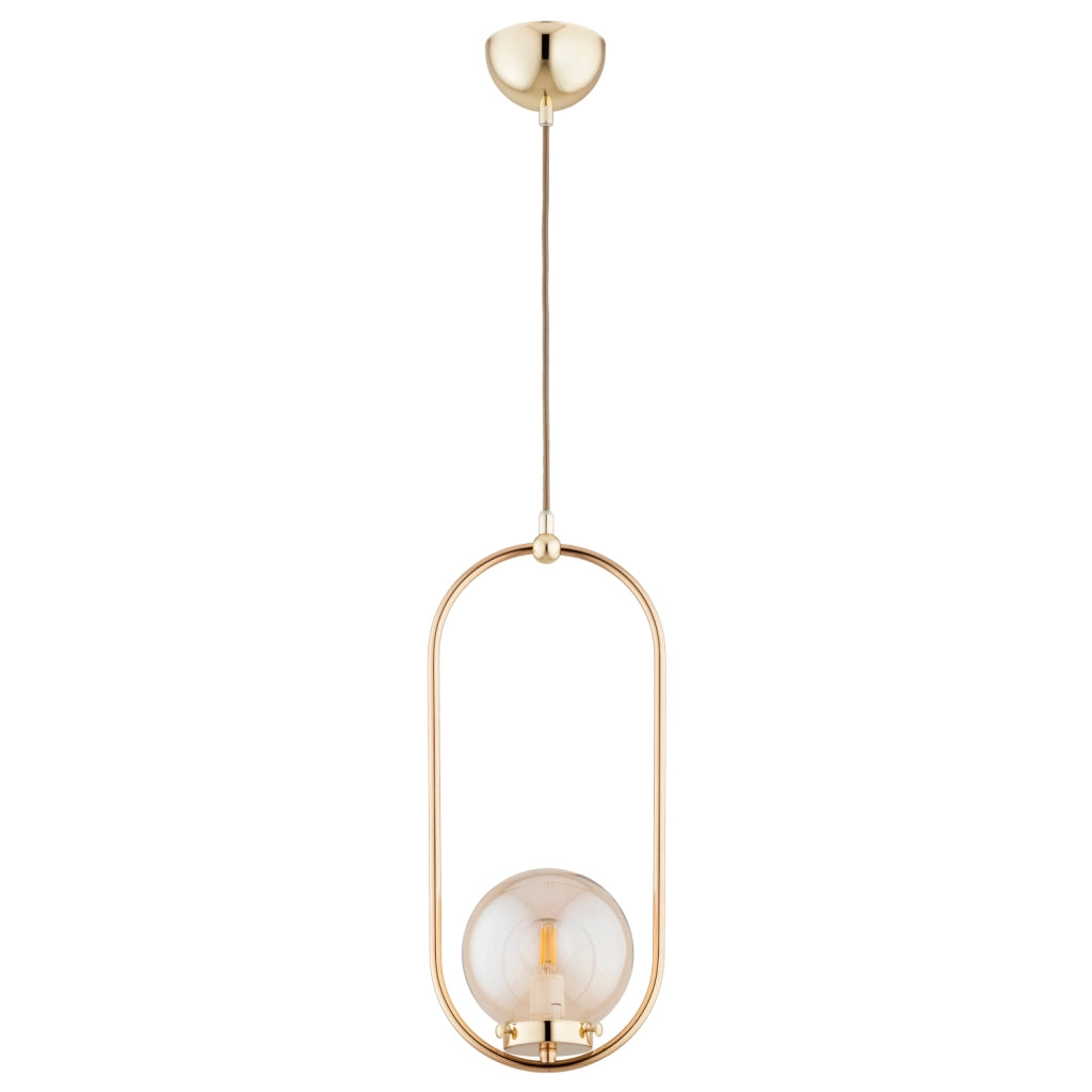 Lampada a sospensione Oval Alfa oro ambra vetro E14