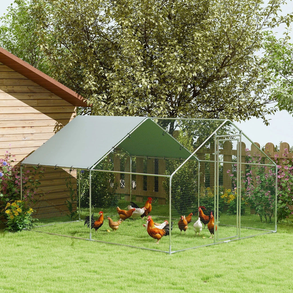 Pollaio Grande in Metallo ¨C Xylo ¨C Copertura Impermeabile Anti-UV, 3x3.4x1.9m, per 10-15 Galline