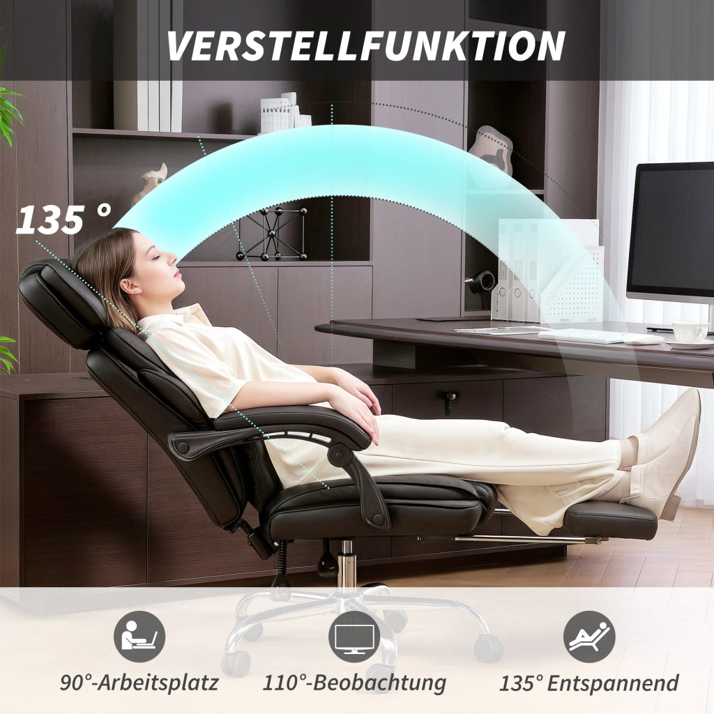 Sedia da Ufficio Ergonomica Regolabile in Altezza con Schienale e Braccioli ¨C Zephmum ¨C Nero in Pelle