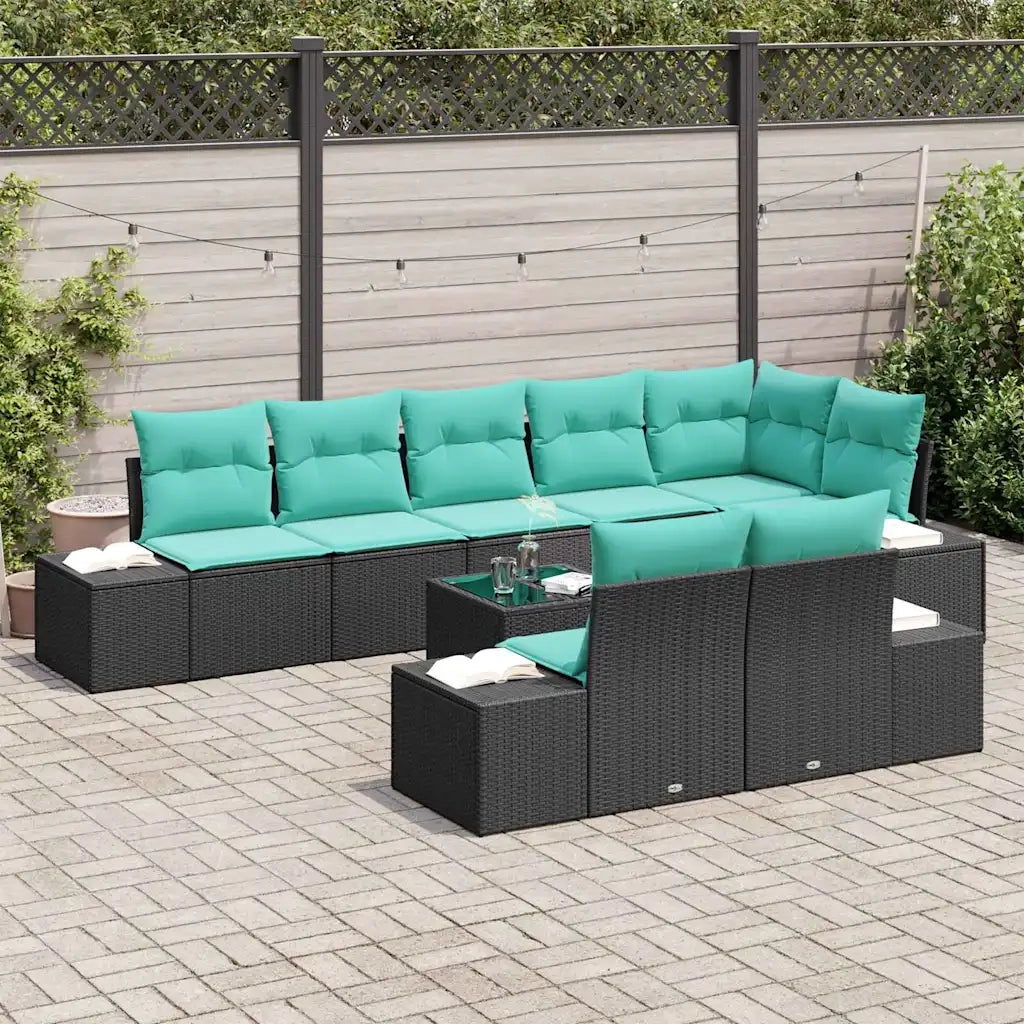 Set Divano da Giardino Nero e Turchese Poly Rattan 3355795