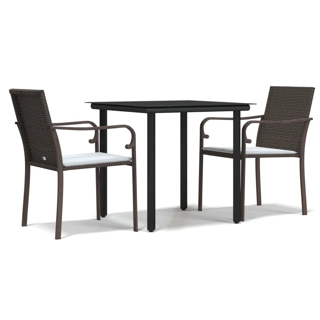 Set Pranzo da Giardino 3pz con Cuscini in Polyrattan e Acciaio 3186953