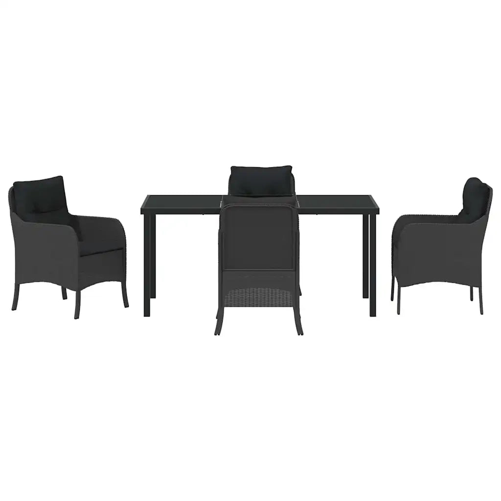 Set da Pranzo per Giardino con cuscino 5 pcs Nero polyrattan